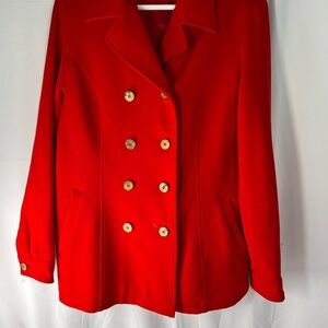 Vintage Utex Women's Vibrant Red Pea Coat made in Egypt